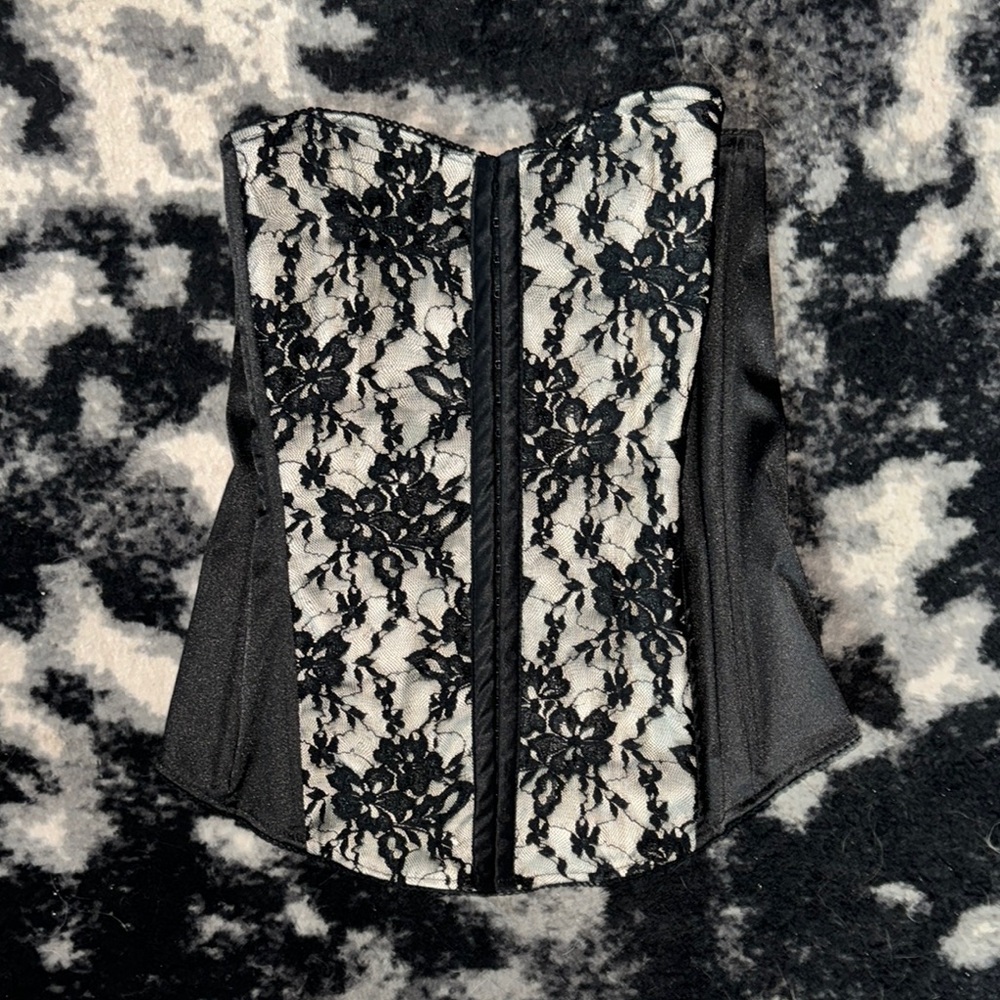 Charlotte Russe Black and White Lace Corset Top